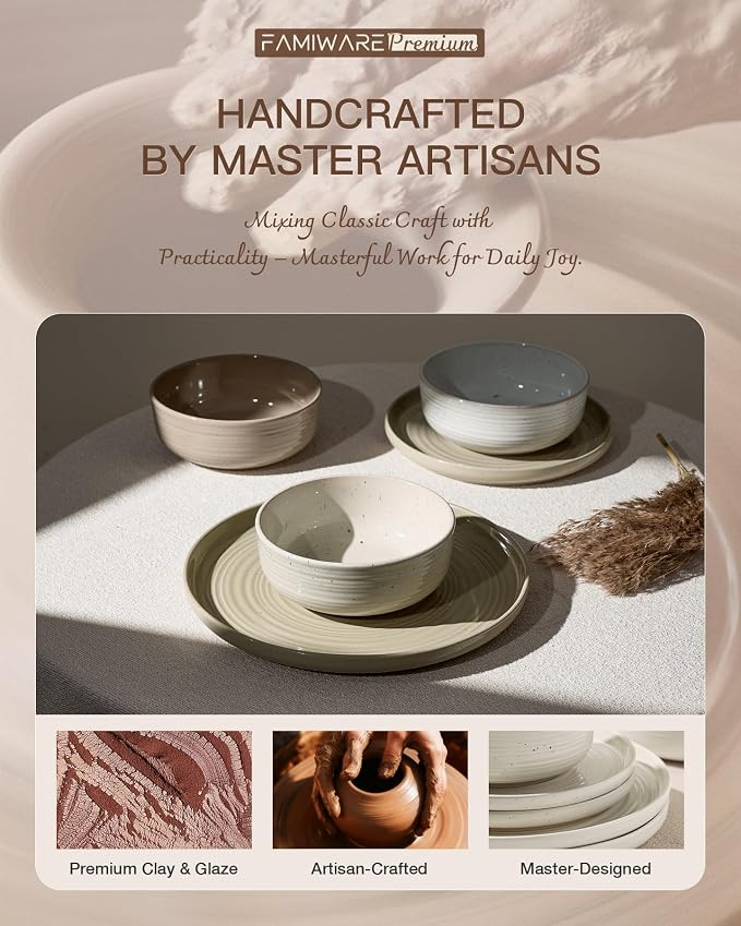 Stoneware Dinnerware Sets with Pasta Bowls, Service
