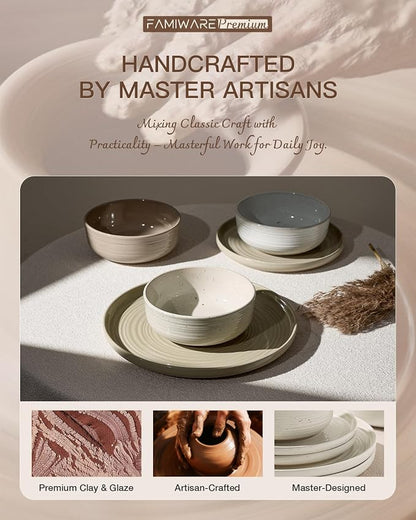 Stoneware Dinnerware Sets with Pasta Bowls, Service