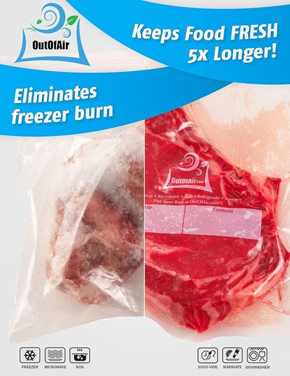 OutOfAir 11" x 100' Vacuum Sealer Bags Rolls & Dispenser Cutter Box - BPA Free, 4 mil thick - Great for Sous Vide - Works with Food Saver Machines