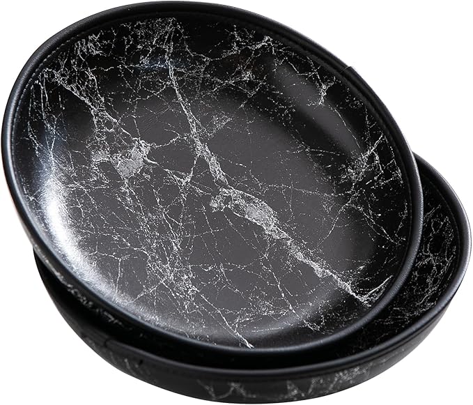 2025 Improved Design Round Marbled Leather Valet Tray Organizer Set of 2, Hard Leather Catchall Tray for Watches, Keys, Wallets, Jewelry & Candys on Desk, Bedside, Nightstand(Round Hard)