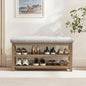 2 Tier Shoe Rack Bench with Cushion, Solid Wood Shoe Benches, Mid-Century Modern Shoe Storage Bench for Entryway, Hallway, Living Room, Closet, Front Door Entrance, (Grey, 39.4")