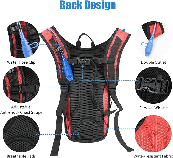 Zavothy Hydration Backpack with 2L Hydration Bladder Water Backpack for Hiking Hydration Pack for Running Cycling Hiking