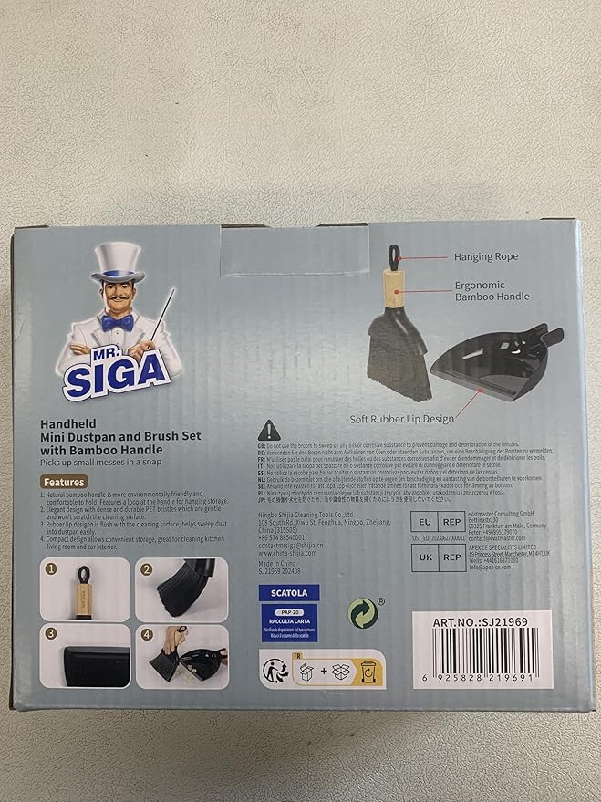 MR.SIGA Mini Dustpan and Brush Set, Portable Cleaning Brush and Dustpan Combo with Bamboo Handle, Black, 1 Set