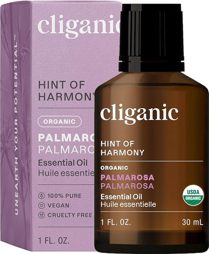 Cliganic USDA Organic Palmarosa Essential Oil, 1oz - 100% Pure Natural Undiluted for Aromatherapy | Non-GMO (Packaging May Vary)