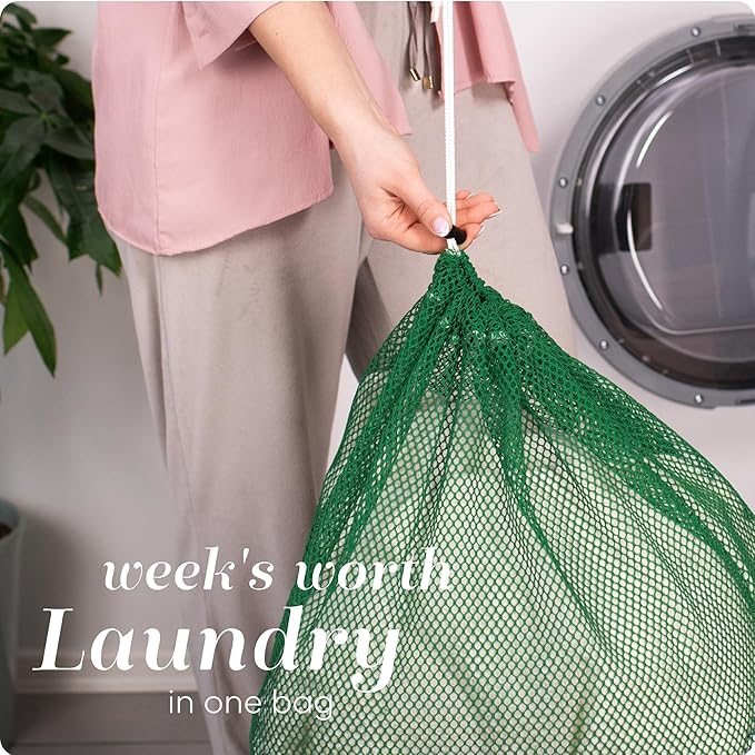 Handy Laundry Mesh XL Laundry Bags - Durable, Machine Washable with Secure Drawstring Closure - Perfect for College Dorms, Laundromats, Apartments (Green, Large 24" x 36")
