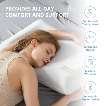 EGOHOME Cooling Memory Foam Pillow for Sleeping, Neck Pillow for Side, Back, Stomach Sleepers, Bed Pillow for Neck Pain Relief, Two-Sided Washable Reversible Cover, Standard Size (1 Pack, 5'')