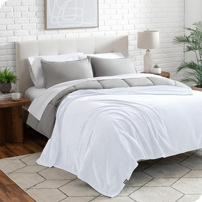 Bare Home Textured Fleece Blanket - King Size - Ultra-Soft Lightweight for Bed, Sofa, and Couch - Luxury Microplush - Cozy Warm Blanket (King, Chevron White)