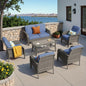 HOOOWOOO Patio Furniture Set,6 Pieces Outdoor Conversation Set,All Weather Wicker Loveseat Sofa Set with High Back Chairs Table,Denim Blue