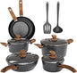 MAISON ARTS Pots and Pans Set Non Stick, 12 Piece Black Granite Kitchen Cookware Induction Compatible, Pot and Pan Sets for Cooking Nonstick