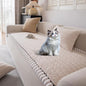 OTOB Sofa Covers for 3 Cushion Couch Washable, All Seasons Fuzzy Non Slip Kids & Pet Friendly Dog Bed Mats Couch Cover, Soft Plush Sofa Slipcovers Furniture Protector (Beige, 27.6" x 70.9'')