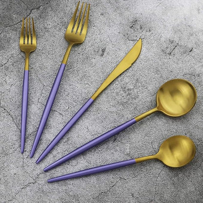 Gugrida 5-Piece Matte Gold Silverware Set, 18/10 Stainless Steel Satin Finish Flatware, Kitchen Utensil Set, Dishwasher Safe