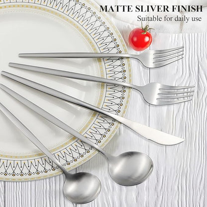 Silverware Set for 6, 30 Piece Flatware Set, Cutlery Tableware set Include Spoons And Forks Set, Stainless Steel Utensil Set, Matte polished Finish, Dishwasher Safe