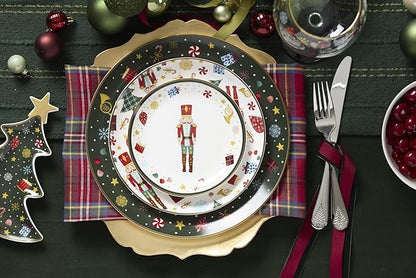 Lenox Dinnerware, Nutcracker Ballet Tidbit Plates, Service for 4, Microwave Safe & Dishwasher Safe Porcelain, Pasta and Salad Dinnerware, Christmas Decor, Nutcracker Ballet (Assorted Plates, 4 Piece)