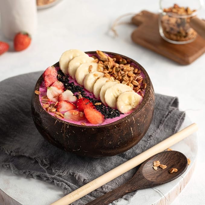 Jungle Culture 2 Polished Coconut Bowl & Wooden Spoons Set