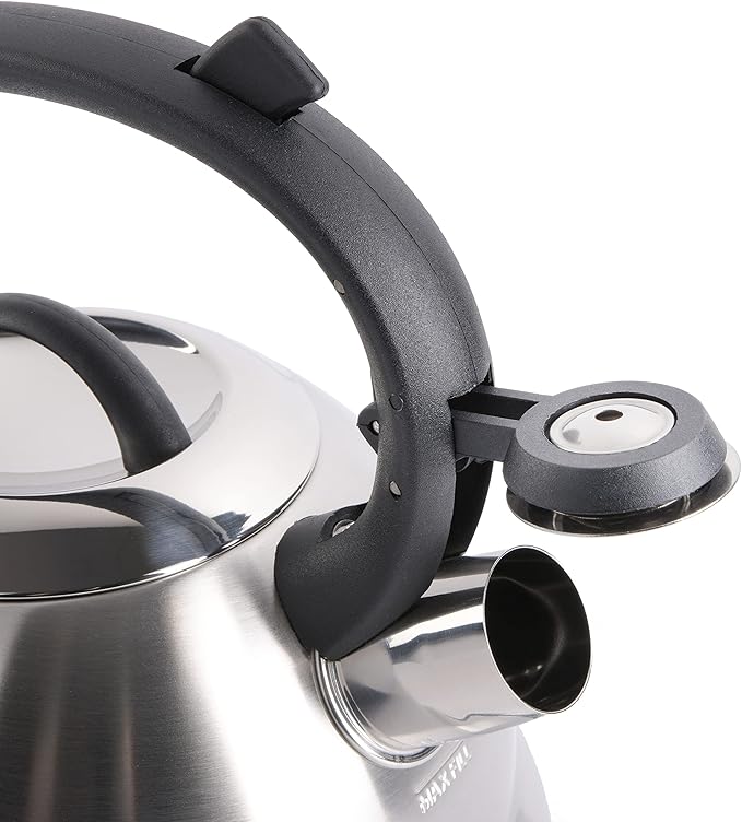 Mr. Coffee Flintshire 1.75-Quart Stainless Steel Whistling Tea Kettle – Brushed Satin Finish Stove-Top Kettle for Boiling Water