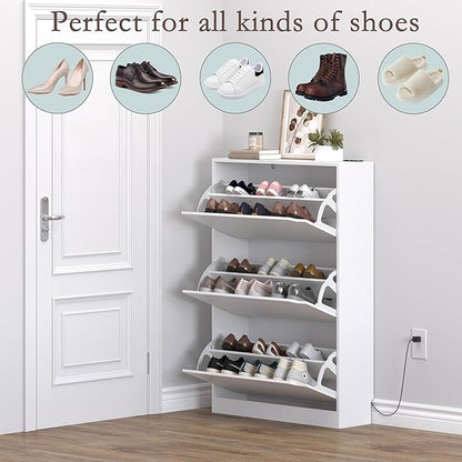 Shoe Cabinet with Odor Control and Back Panels, Deodorizing Slim 3-Flip Shoe Storage Cabinet for Entryway, Freestanding Hidden Shoe Rack Organizer for Entrance, Hallway, Bedroom