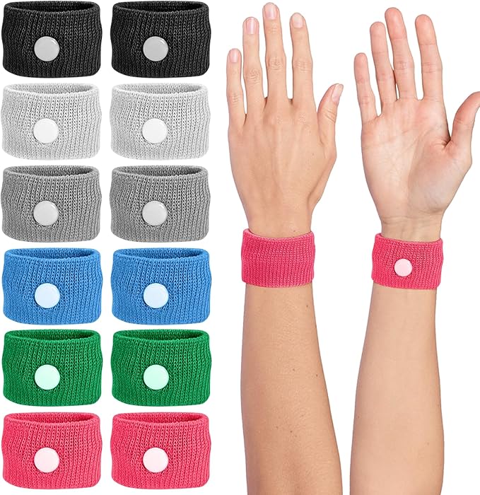 Motion Sickness Wristband, Anti-Nausea Acupressure Wrist Band for Nausea Relief, Dizziness and Vomiting from Car Sea Boat Flying Travel Sickness for Adults and Kids (Multicolor, Small, 6 Pairs)