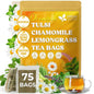 FreshDrinkUS, Premium 75 Tea Bags Tulsi Chamomile Lemongrass Herbal Tea | Blend with Holy Basil, Chamomile Flowers & Lemongrass Leaves – Naturally Caffeine-Free, Soothing Herbal Infusion. Vegan