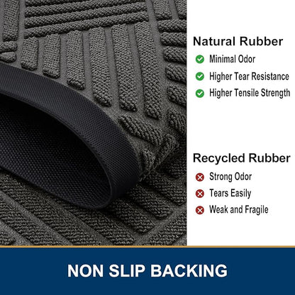 Smiry Front Door Mat Outside Entrance, Heavy Duty Outdoor Indoor Natural Rubber Doormat, Non Slip, Trap Dirt and Moisture, Easy Clean, Low Profile Patio Porch Entryway Mat, 59x20, Grey