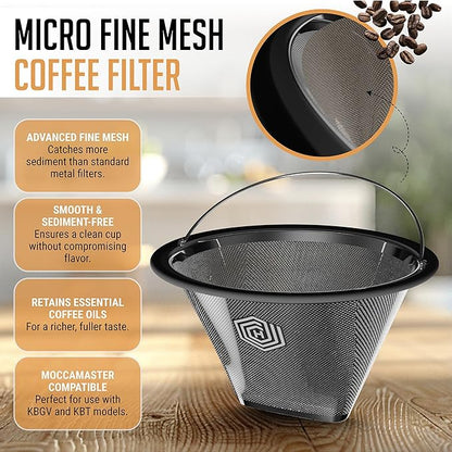 HEXNUB Reusable #4 Coffee Filter for Technivorm Moccamaster KBGV, KBT & Krups Essential Brewer, Stainless Steel Mesh - Durable Metal Filter