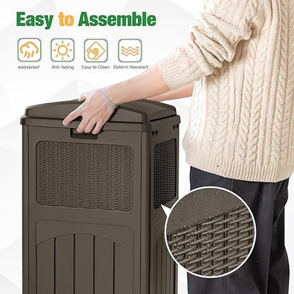 Flamaker 30 Gallon Trash Can, Resin Outdoor Garbage Can with Lid, Waterproof Hideaway Patio Waste Bins for Outside Use (Deep Brown)