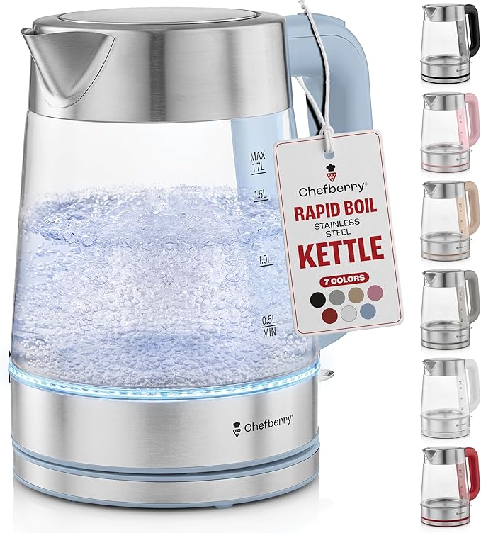 Electric Kettle for Boiling Hot Tea & Water | 1.8L Stainless Steel Borosilicate Glass Boiler With No Plastic, Automatic Shutoff, BPA Free, Fast Heating Technology