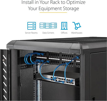 StarTech.com 2U Server Rack Shelf - Universal Rack Mount Cantilever Shelf for 19" Network Equipment Rack & Cabinet - Heavy Duty Steel – Weight Capacity 50lb/23kg - 22" Deep Tray, Black, TAA
