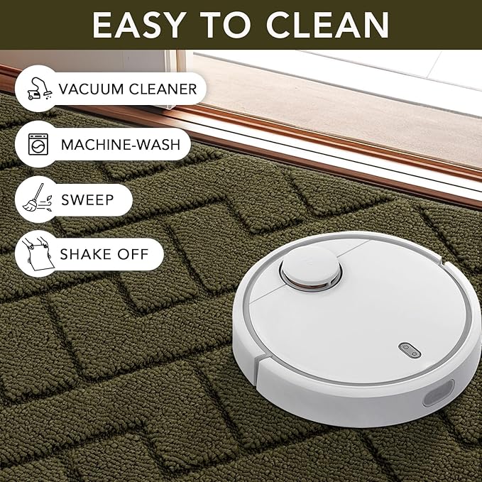 hicorfe Front Door Mat Outside Entrance,24"x35" Absorbent Muddy Dirt Resist Welcome Door Mats Outdoor Indoor,Stain and Fade Resistant,Non Slip Backing Entry Mat Doormat for Entryway (Oliver Green)