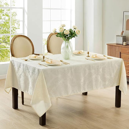 Newbridge Barcelona Luxury Damask Fabric Tablecloth, 70” Extra Wide x 108” Rectangle, Antique White, 100% Polyester, No Iron, Soil Resistant Dining Room, Party and Banquet Table Cover