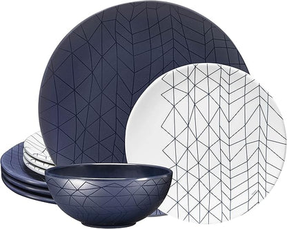 bzyoo 12 Piece Melamine Dinnerware Set - Durable, Dishwasher Safe Plates and Bowls - Dinning, Parties, Camping Dish Set Spidy Blue Collection