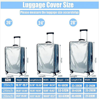 3 PCS Luggage Covers for Suitcase TSA Approved,20/24/28 Inch Transparent Luggage Protector 1.5mm Thickness Suitcase Protector Cover TAS Approved Suitable for Long Travel Accessories