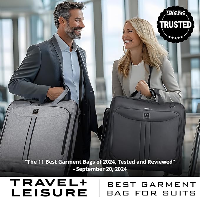 Premium Suit Garment Bag Carry On - Hangs 4 Suits - Travel & Business with Shoulder Strap and Laptop Compartment