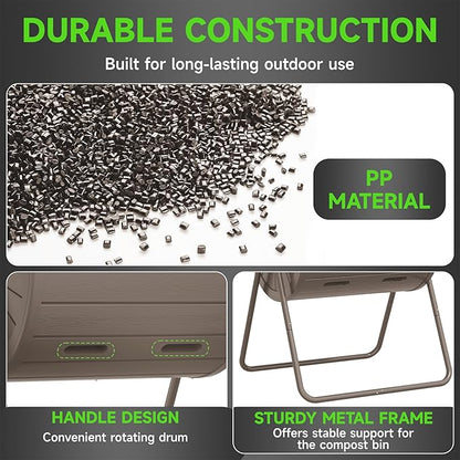Dual Chamber Tumbling Composter 43 Gallon Large Outdoor Tumbling Composter Efficient Batch Composting Easy Turn Design (Grey)