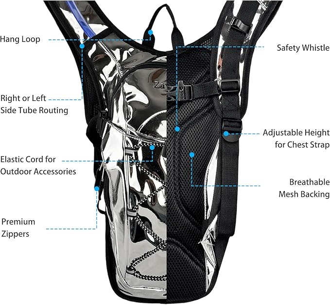 Reflective Hydration Backpack, Hydration Pack - Water Backpack with 2L/3L Hydration Bladder, Essential for Festivals - Rave Hydration Pack for Hiking, Running, Cycling, and Festivals