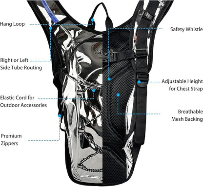 Reflective Hydration Backpack, Hydration Pack - Water Backpack with 2L/3L Hydration Bladder, Essential for Festivals - Rave Hydration Pack for Hiking, Running, Cycling, and Festivals