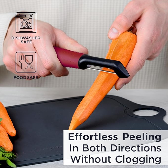 Deiss PRO Premium Swivel Vegetable Peeler - Sharp Stainless Steel Peeler With Easy Non-Slip Hand Grip, Potato Peelers For Kitchen, Fruit, Carrot, Apple, Veggie, Kiwi, Durable, Dishwasher Safe (RED)