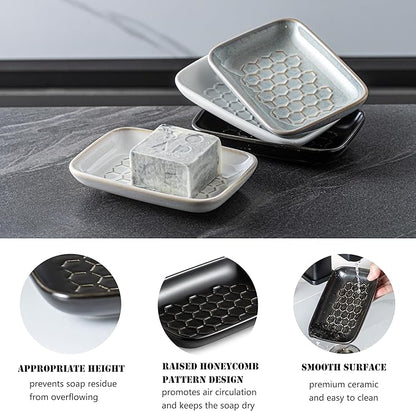 Gomakren Soap Dish for Shower, Bar Soap Holder, Ceramic Soap Dishes for Bar Soap, Christmas Sponge Holder Soap Saver Soap Tray for Bathroom Kitchen Sink, 5.5 Inch, Black