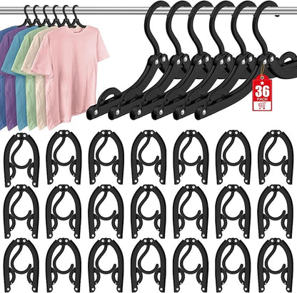 36 Pcs Travel Hangers Portable Foldable Travel Hanger Organizer, Plastic Cruise Ship Essentials Clothes Folding Hangers for Camping Flying RV Europe Vacation Essentials Suitcase, Night Black