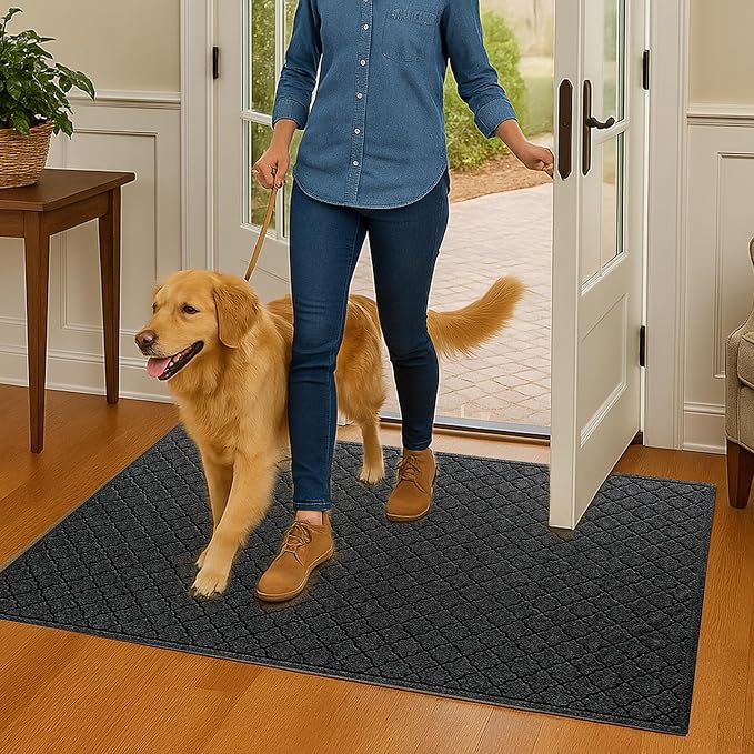 WaterHog Heavy Duty Doorway Mat, 4' x 6', Made in USA, Durable & Skid-Resistant Entryway Mat, Water-Trapping, Indoor/Outdoor Decorative Floor Covering, Cordova Collection, Charcoal