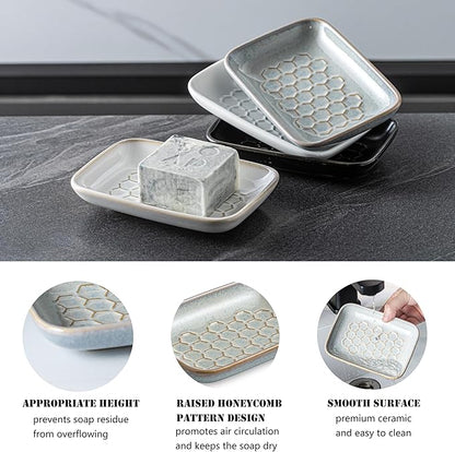 Gomakren Soap Dish for Shower, Bar Soap Holder, Ceramic Soap Dishes for Bar Soap, Christmas Sponge Holder Soap Saver Soap Tray for Bathroom Kitchen Sink, 5.5 Inch, Gray