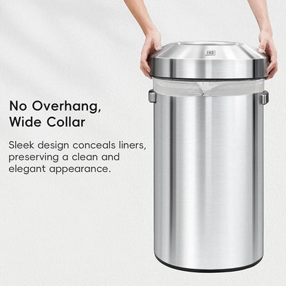 EKO Urban 24 Gallon Round Stainless Steel Open Top Waste Bin, Tall Commercial Trash Can for Indoor/Outdoor, Extra Large Metal Garbage Bin for Office, Restaurant, Restroom, 90L