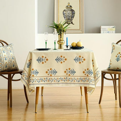 ISAENNE Designer French Pale Yellow Rectangular Tablecloth,Linen Floral Table Cloth,Wrinkle Resistant Decor Tablecloths for Dining Thanksgiving Banquet Kitchen Party,55"*87"-Estevan A