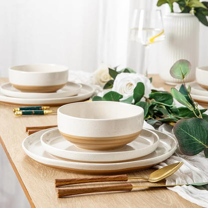 AmorArc Dinnerware Sets for 4, 12 Pieces Ceramic Plates and Bowls Set | Scratch