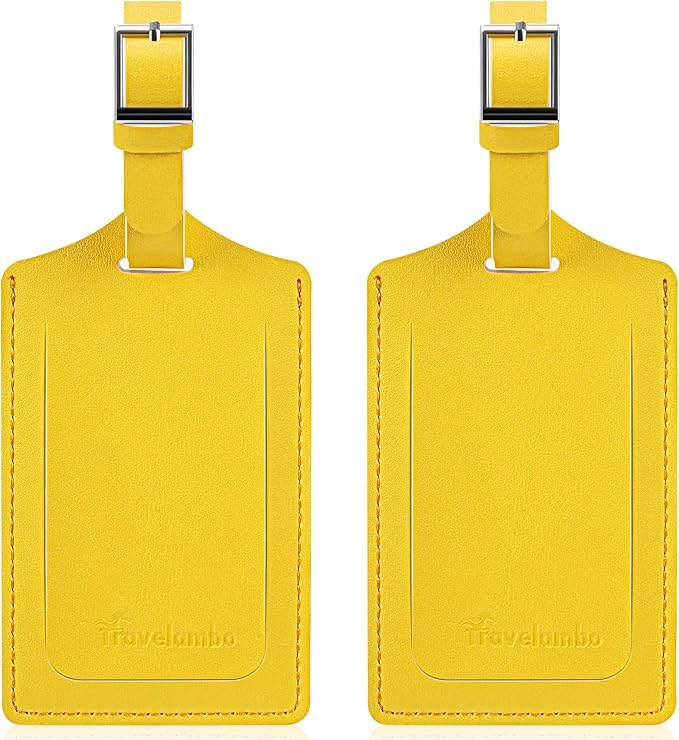 Travelambo Luggage Tags for Suitcases Faux Leather Privacy Protection 2 Pack Bag Tags Travel Accessories Essential, Energetic Yellow