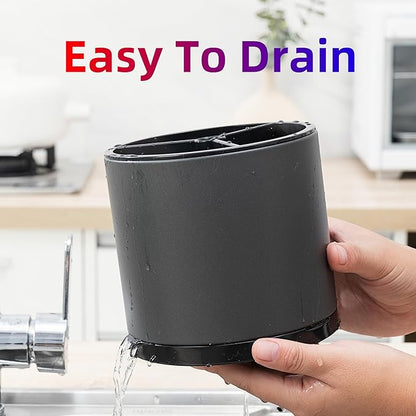 Utensil Holder,360°Rotating Kitchen Utensil Holder For Counter,Cooking Silverware Organizer Stainless Steel Caddy Flatware Spoon Spatula Tool Cutlery Container