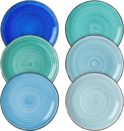vancasso Bonita Blue Salad Plate Set of 6, 7.5 Inch Ceramic Dinner Plate, Dishwasher and Microwave Safe
