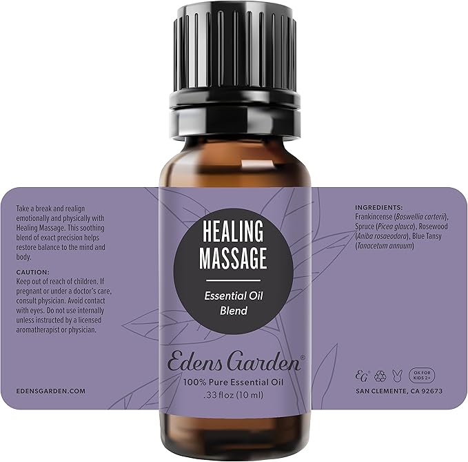 Edens Garden Healing Massage Essential Oil Blend- 100% Pure Premium Grade, Undiluted, Natural, Therapeutic, Aromatherapy, The Best for Diffusing, Skin, Face, Kid Safe 10 ml (.33 fl oz)