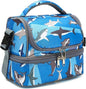 FlowFly Kids Double Decker Cooler Insulated Lunch Bag Large Tote for Boys, Girls, Men, Women, With Adjustable Strap, Shark