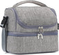 FlowFly Double Decker Cooler Insulated Lunch Bag Large Tote for Boys, Girls, Men, Women, With Adjustable Strap (Grey)
