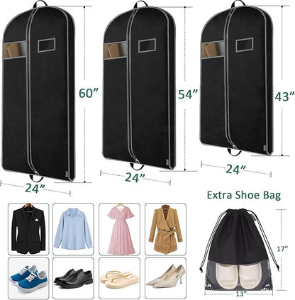 BALEINE 1PK Heavy Duty Garment Bag with Shoe Storage Travel Bag for Dresses, Suit, Coats Travel Essential (60", Black)